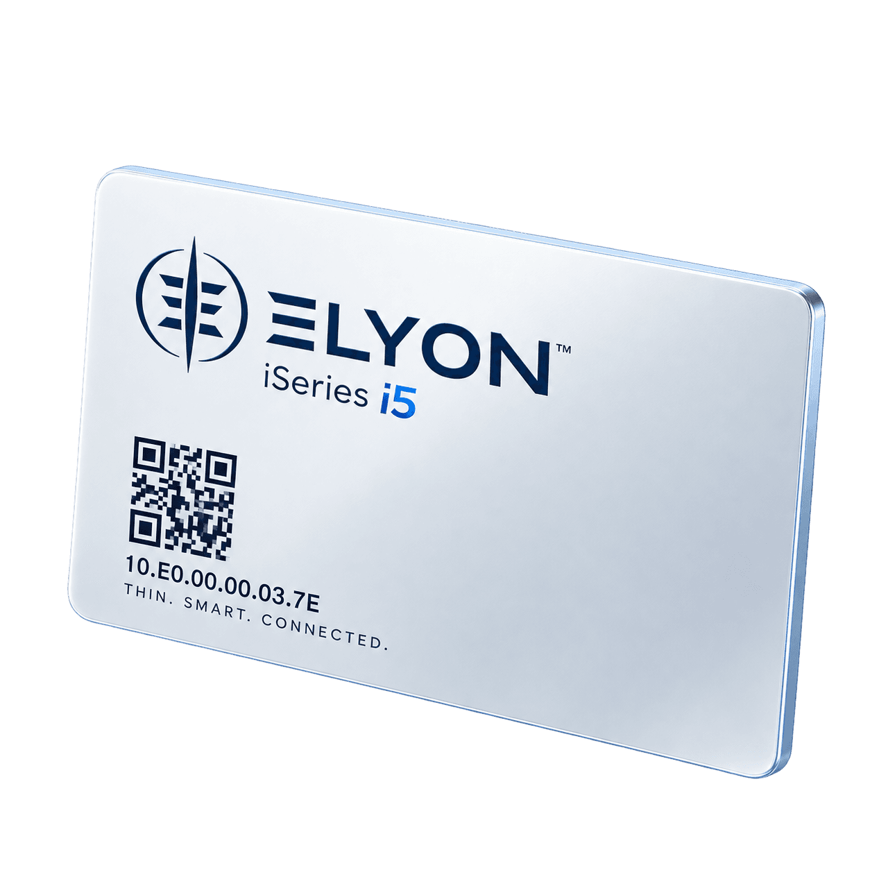 ELYON i5 shipping label with a QR code and the ELYON mark printed on its face
